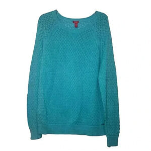 IZOD Women’s XL Pullover Open Knit Sweater TEAL Preppy Cozy Classic casual